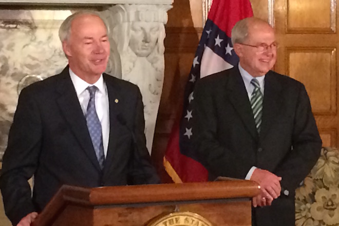 Gov. Asa Hutchinson and new Chief Justice&nbsp;Howard Brill.