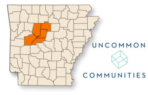 The Uncommon Communities program will take place in five Arkansas counties: (clockwise from top left) Pope, Van Buren, Conway, Perry, and Yell.