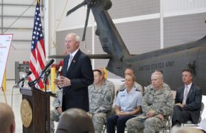 Gov. Asa Hutchinson announces the formation of the&nbsp;Governor's Military Affairs Committee at Camp Robinson.