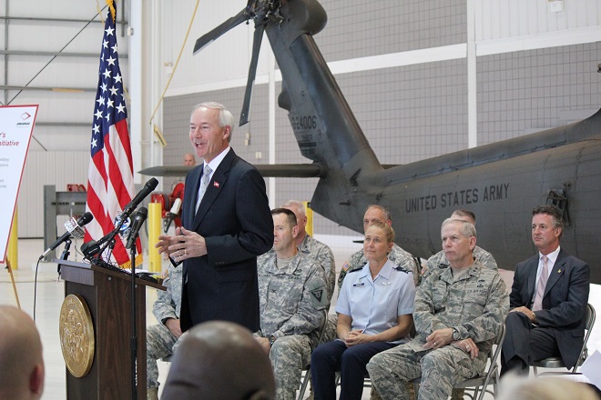 Gov. Asa Hutchinson announces the formation of the&nbsp;Governor's Military Affairs Committee at Camp Robinson.