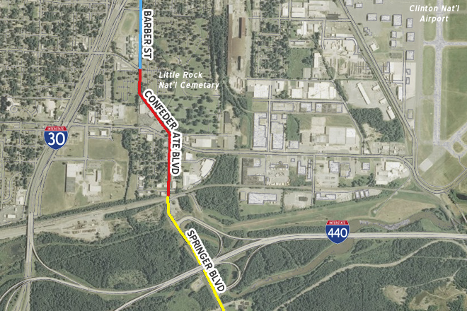 In a 2.5-mile span, one east Little Rock street changes its name three times &ndash; from Barber to Confederate to Springer.