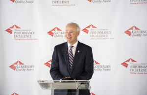 Gov. Asa Hutchinson speaks at the 2020 Governor's Quality Awards luncheon.