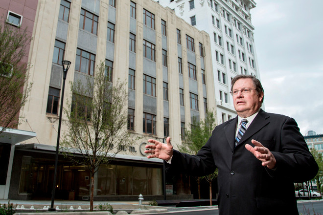 Mark Stodola, the mayor of Little Rock, stands along Main Street between Capitol Avenue and 6th Street.