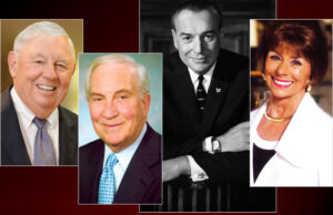 The 2016 inductees of the University of Arkansas Business Hall of Fame, from left: William T. Dillard II, Dr. George K. Mitchell, Gov. Winthrop Rockefeller (1912&ndash;1973) and Patricia P. Upton.