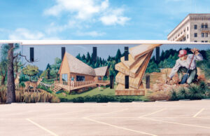This mural, titled “The Natural Cycle of Wood,” adorns the east side of Anthony Forest Products’ headquarters in El Dorado. The mural was painted by artists Maria and Jorge Villegas in 1995.