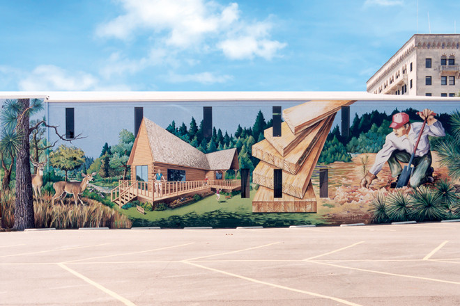 This mural, titled “The Natural Cycle of Wood,” adorns the east side of Anthony Forest Products’ headquarters in El Dorado. The mural was painted by artists Maria and Jorge Villegas in 1995.