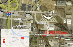 Tracts of land purchased by 6th & Shall LLC for $1.4 million on Oct. 15 are shaded in red on the map above.