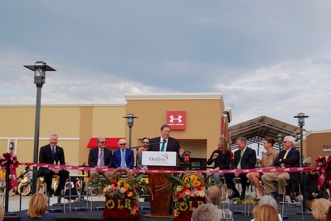 Little Rock Mayor Mark Stodola was among the speaker's at Friday's grand opening ceremony for the Outlets of Little Rock.