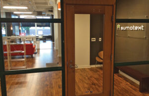 The entrance to Sumotext’s new office in downtown Little Rock.