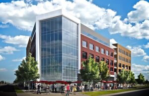 The latest rendering of the planned 8W Center at 8th and Walton in Bentonville. The six-story building is expected to be completed by summer/fall of 2016.