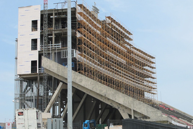 Centennial Bank Stadium press box construction at Arkansas State University in Jonesboro.