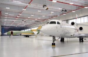 An 8X jet parked at Dassault Falcon Jet in Little Rock.&nbsp;