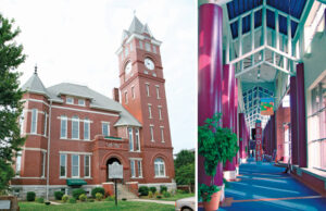 Left: The Clark County Courthouse, where positive results of a voter approved sales tax are in evidence. | Right: Henderson State University student union.