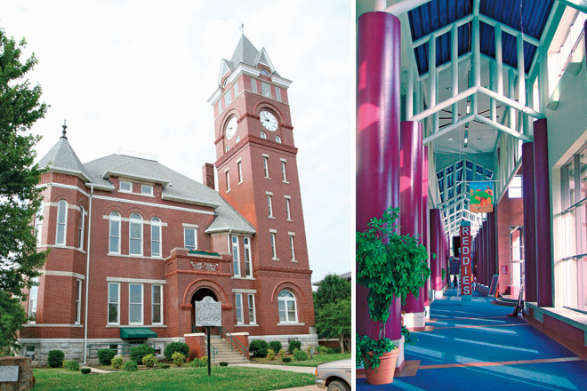 Left: The Clark County Courthouse, where positive results of a voter approved sales tax are in evidence. | Right: Henderson State University student union.