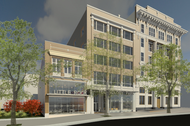 A rendering of the exterior of the Little Rock Technology Park.