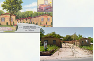 A scene from the Twin Arch Motel's postcard past contrasts how the property appeared on Google Street View in 2013.