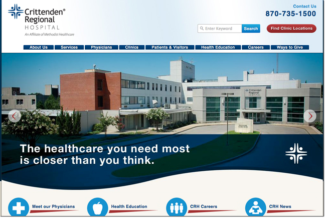 A screenshot of Crittenden Regional Hospital's website from 2013.