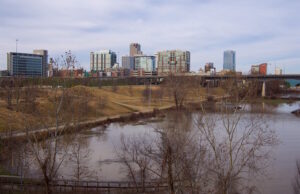 The Arkansas River on Jan. 2, covering the Bill Clark Wetlands near the Clinton Presidential Library.