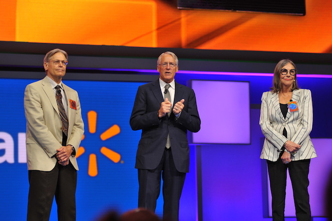 Jim, Rob and Alice Walton at the 2015 Wal-Mart annual meeting in Fayetteville.