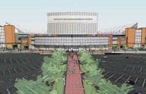 A rendering of the planned expansion and north end zone redesign at Razorback Stadium.