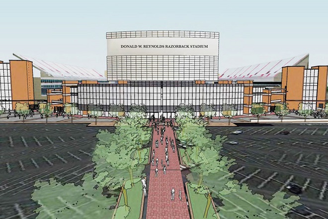 A rendering of the planned expansion and north end zone redesign at Razorback Stadium.
