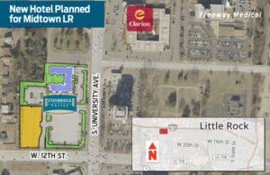 A new Staybridge Suites hotel is planned at the former Brandon House location at 12th and University in midtown Little Rock.