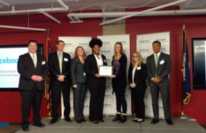 The UALR marketing team: (from left) Glen Ritta; Professor Gary Geissler; Cathy Heathscott; Quay Allen-Smith; Monika Bickert, head of product policy with Facebook; Hillary Darby; and Shannon Carroll.