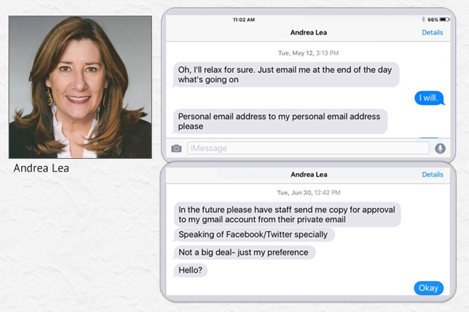 Texts from state Auditor Andrea Lea.