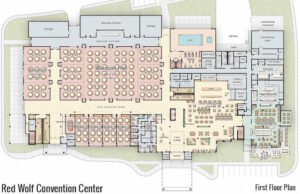The first floor plan for Arkansas State University's Red Wolf Regional Convention Center.&nbsp;