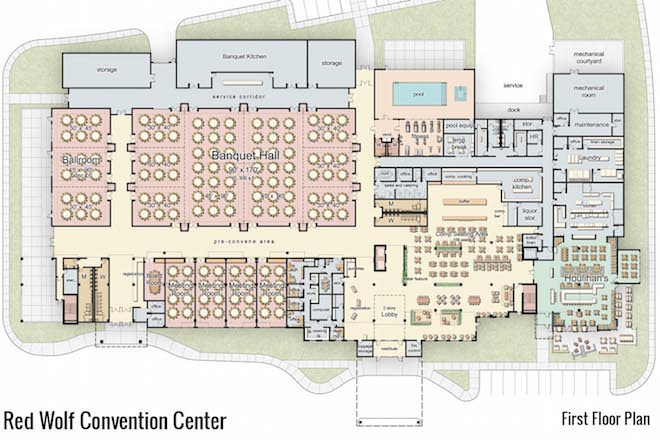 The first floor plan for Arkansas State University's Red Wolf Regional Convention Center.&nbsp;