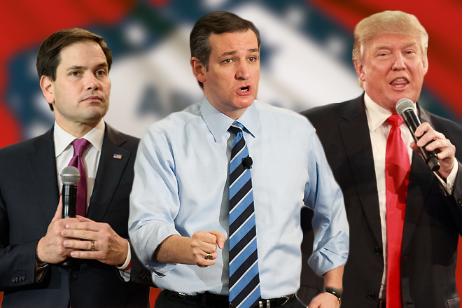 Marco Rubio, Ted Cruz () and Donald Trump lead in polling of Arkansan's preference for GOP presidential candidates. | (Crush Rush/Andrew Cline/CJ Hanevy)