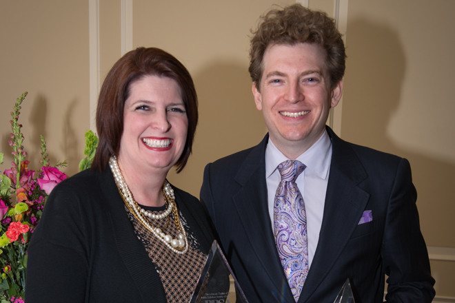 Natalie Ghidotti of Ghidotti Communications and Philip Mann of the Arkansas Symphony Orchestra.