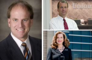Clockwise from left: Sean Williams of First National Bank in Wynne, Dave Dickson of Union Bank & Trust Co. in Monticello, and Cathy Owen of Eagle Bank & Trust in Little Rock.