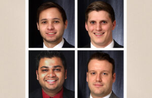 Clockwise from top left: Tanner McKnight, Seth Parsley, John David Sonnier, and Ashish Patel of the Arkansas State Bank Department