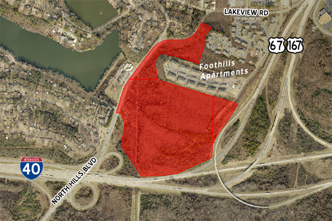 Richardson Properties LLC purchased the 64.5 acres (shaded in red) for $2.8 million.