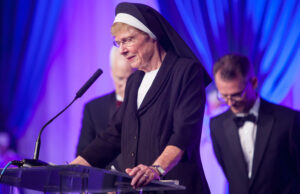 Sister Judith Marie Keith, representing the Religious Sisters of Mercy of the Americas, a congregation of Catholic nuns who founded convents in Little Rock (1851) and Fort Smith (1853), where they established continuing educational and medical missions.