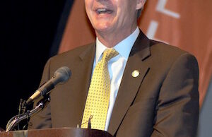 Gov. Asa Hutchinson, speaking at Hall High.