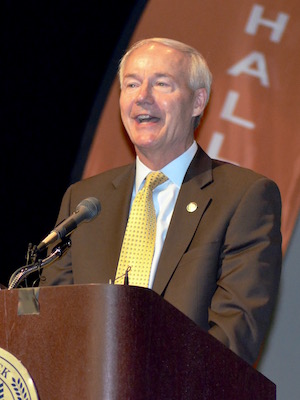 Gov. Asa Hutchinson, speaking at Hall High.