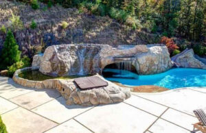 The grotto water feature at the former Lakewood property of John Rogers.