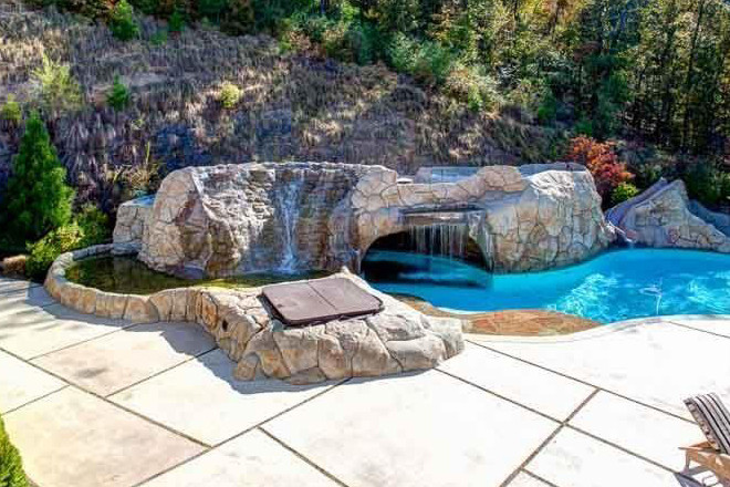 The grotto water feature at the former Lakewood property of John Rogers.