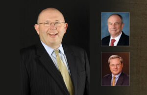 Former Deltic Timber CEO Ray Dillon, left, with Board Chairman Robert C. Nolan at top and Interim CEO D. Mark Leland