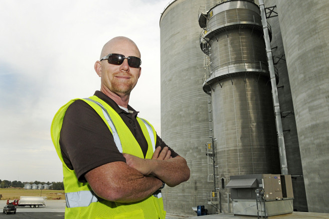 Duane Weems, Peco Foods manager at the new feed mill in Corning.
