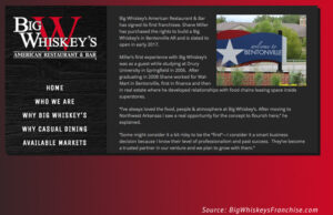 A screenshot from Big Whiskey's franchise website highlights the move into Bentonville in a February 2016 post.
