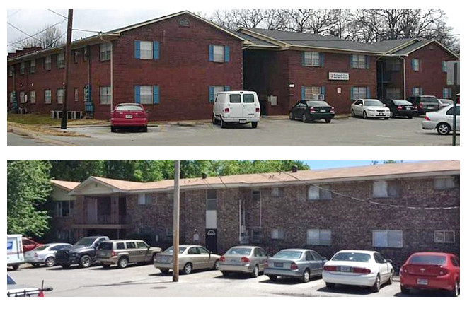 Tim Brisiel of Fayetteville, an eager investor in older complexes, bought the Colonial Arms (top) and Oakwood Place apartments recently for $5 million.