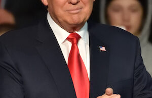 President-elect Donald Trump arrives on stage to deliver a speech at a Thank You tour rally held Dec. 15 at the Giant Center in Hershey, Pennsylvania.