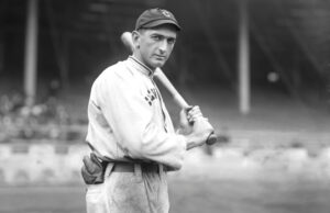 A photograph of famed outfield slugger Shoeless Joe Jackson taken by Charles Conlon, circa 1913.