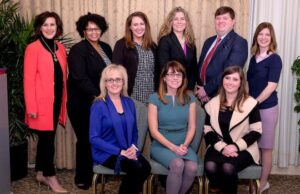 The 2017 officers and board members for the Arkansas chapter of the Public Relations Society of America are (standing, from left) Heather Haywood, Adena White, Allyson Johnson, Nikki Heck, Jason Brown and Becca Green. Seated (from left) are Stella Prather, Sarah Kinser and Kristen Nicholson.