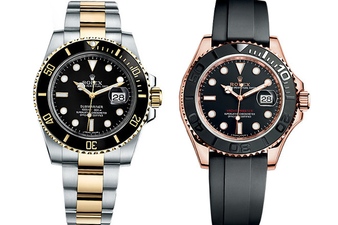 The Rolex Black Submariner Rolex and Yacht-Master Rolex (configurations and price packages may vary)