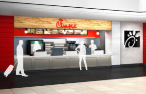 A rendering of a Chick-fil-A inside the airport.