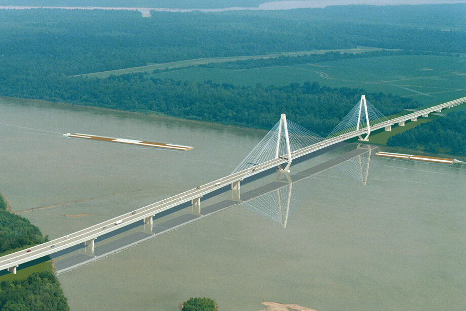 An rendering of the proposed Great River Bridge, which would carry Interstate 69 traffic across the Mississippi River near Arkansas City (Desha County).&nbsp;